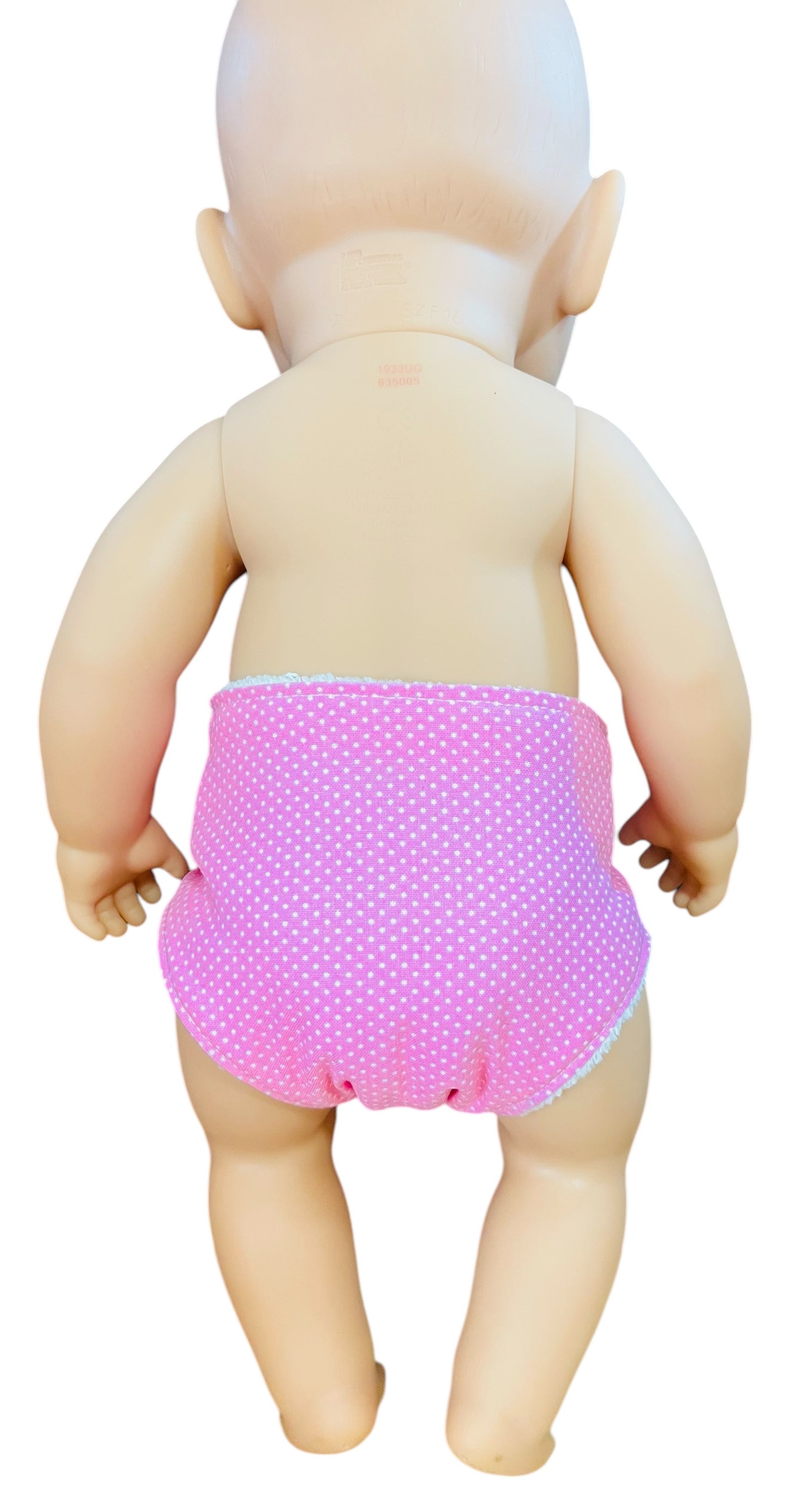 Sweet Dotty Pink Baby Doll Nappy with Velcro. Suits 43cm doll (as shown) - Image 3