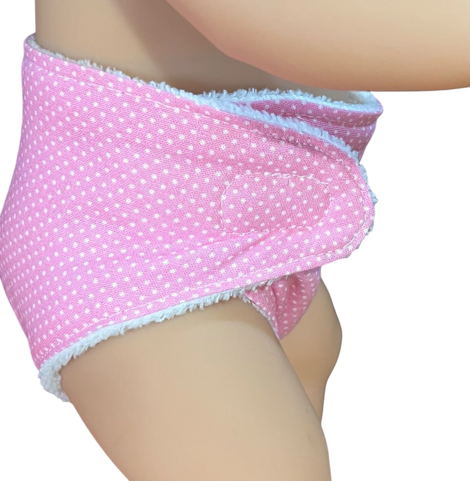 Sweet Dotty Pink Baby Doll Nappy with Velcro. Suits 43cm doll (as shown) - Image 4
