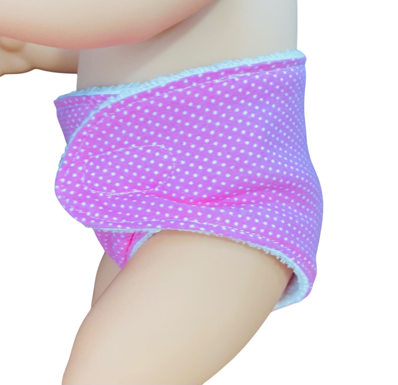 Sweet Dotty Pink Baby Doll Nappy with Velcro. Suits 43cm doll (as shown) - Image 5