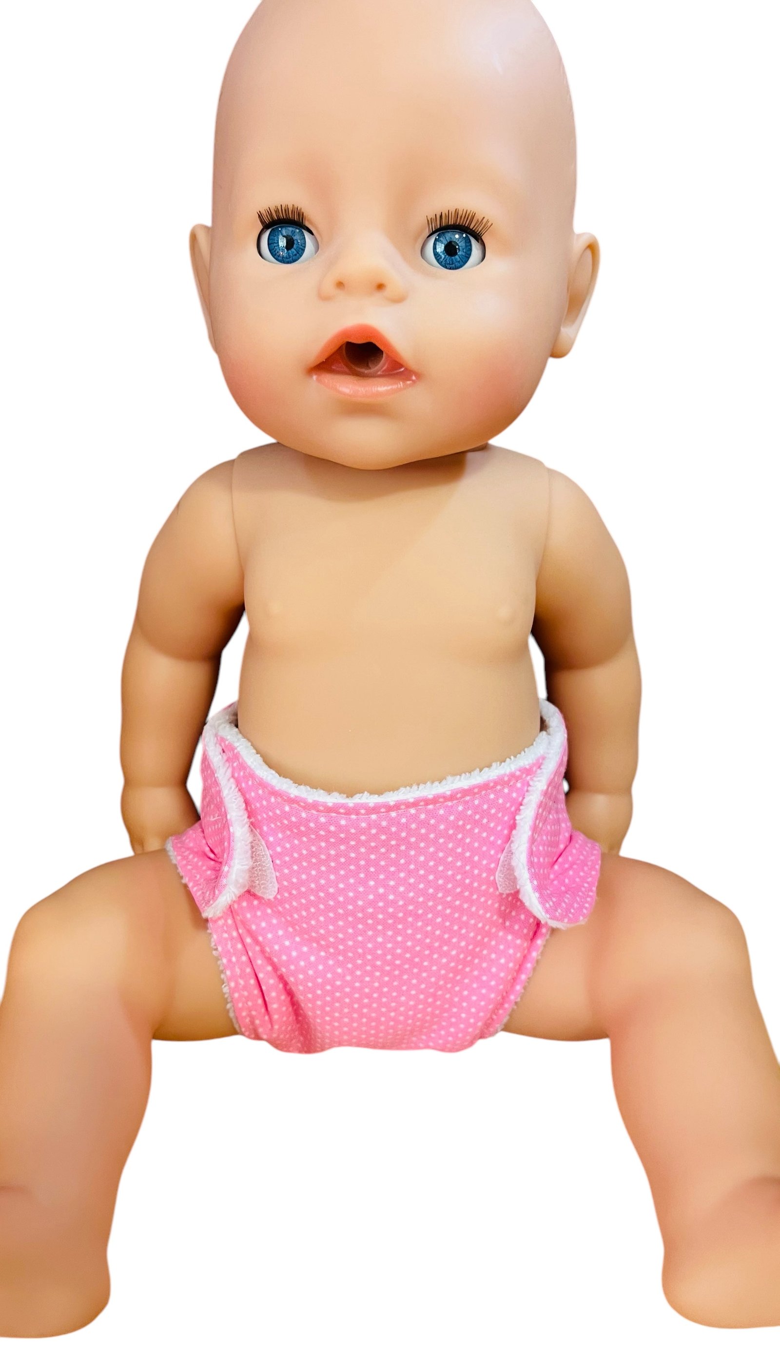 Sweet Dotty Pink Baby Doll Nappy with Velcro. Suits 43cm doll (as shown) - Image 6
