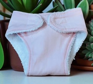 Pale Pink Doll's Nappy with Velcro. Fits 32cm doll (as shown) - Image 2