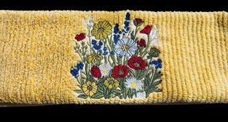 Embroidered Wildflower Ochre Hand Towel. 100% Cotton. Kitchen Towel. Bathroom Towel - Image 3