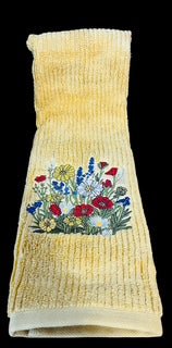 Embroidered Wildflower Ochre Hand Towel. 100% Cotton. Kitchen Towel. Bathroom Towel - Image 4