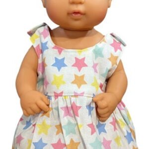 Pastel Rainbow Stars Dolls dress with velcro. Suits 32cm doll (as shown)
