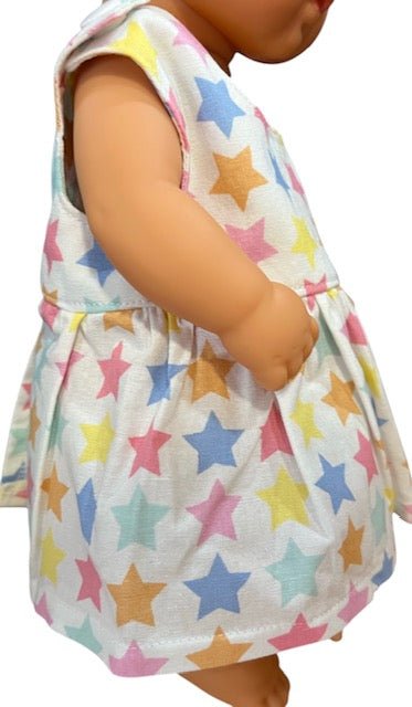 Pastel Rainbow Stars Dolls dress with velcro. Suits 32cm doll (as shown) - Image 3
