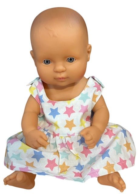 Pastel Rainbow Stars Dolls dress with velcro. Suits 32cm doll (as shown) - Image 4