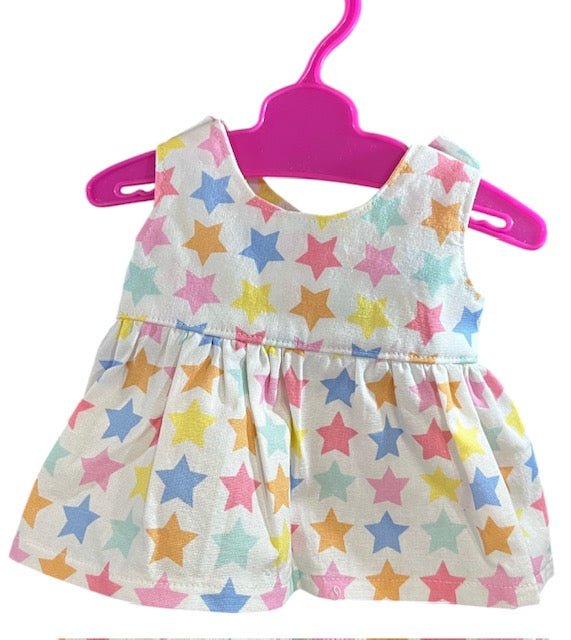 Pastel Rainbow Stars Dolls dress with velcro. Suits 32cm doll (as shown) - Image 5
