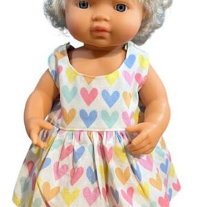Pastel Rainbow Hearts Dolls Dress. Suits 38cm doll (as shown)
