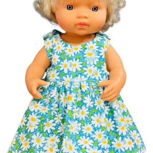 Daisy Patch Blue Doll Dress. Fits 38cm MiniLands Doll (as shown).