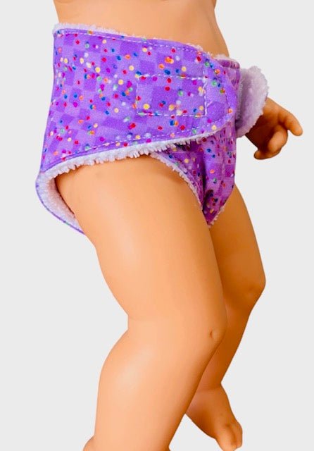 Confetti Purple Doll nappy. Fits 38cm Minilands Doll (as shown). - Image 3