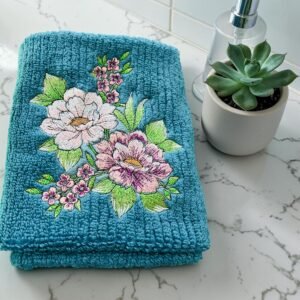 Chic Flowers Embroidered Hand Towel. Bathroom hand towel. Kitchen Hand Towel