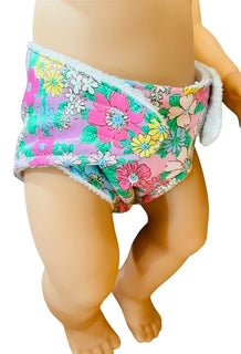 Pink Posy Hand made Doll Nappy with Velcro. Suits doll 43cm (as shown) - Image 4