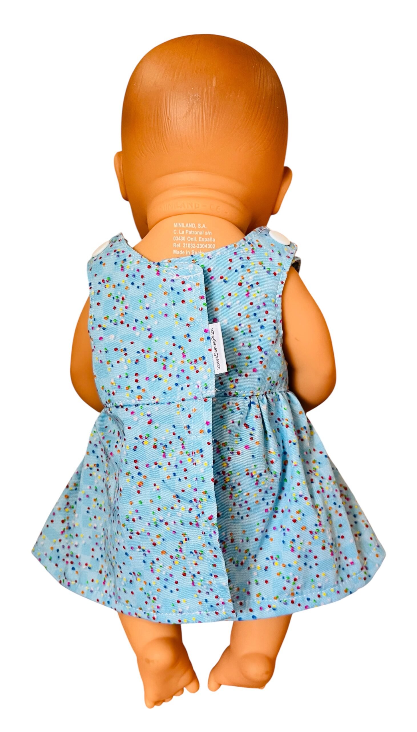 Confetti Blue Doll Dress. Fits 32cm Miniland doll - Image 2