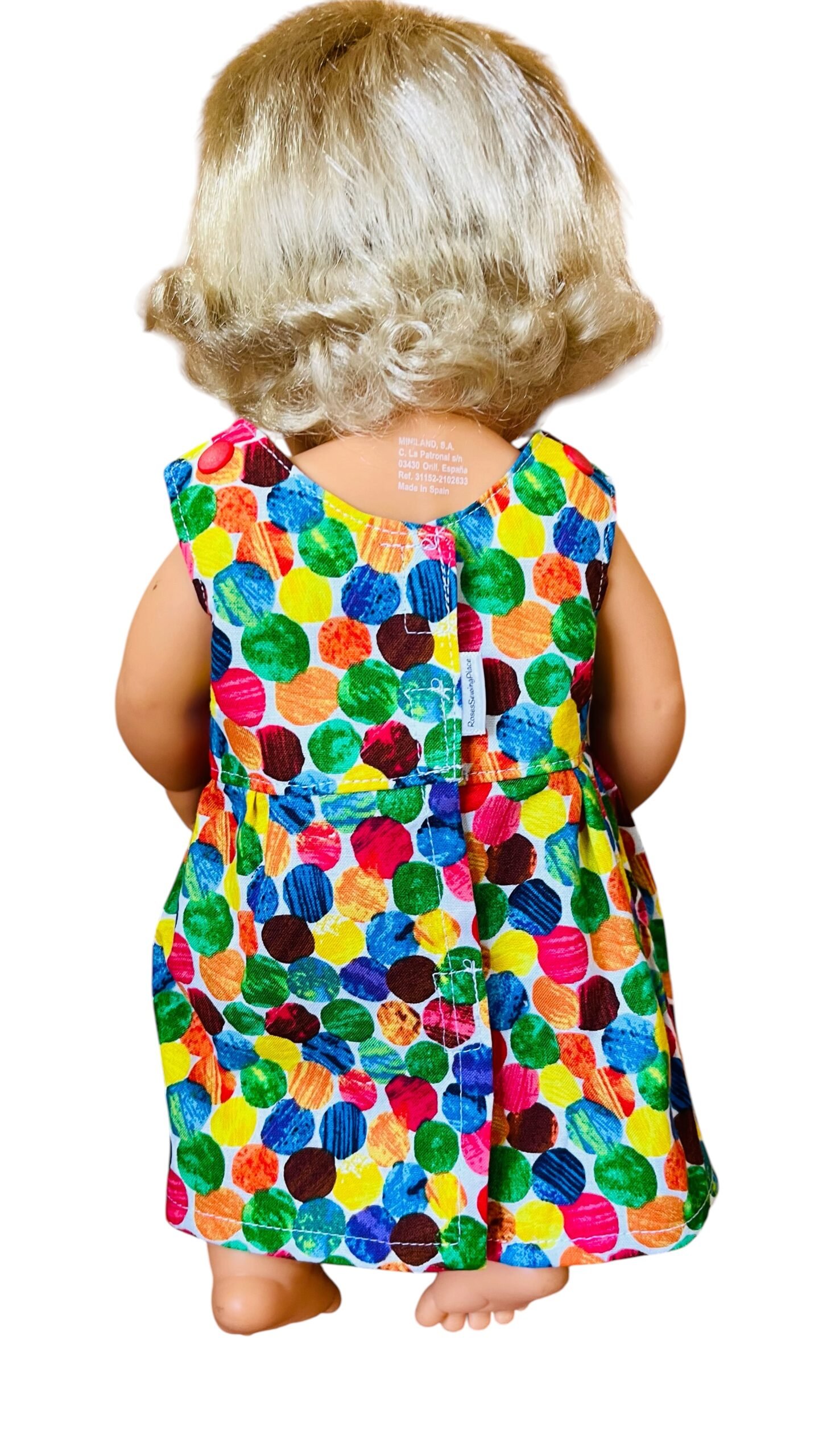 Rainbow Dots Doll Dress. Fits 38cm Miniland Doll - Image 2