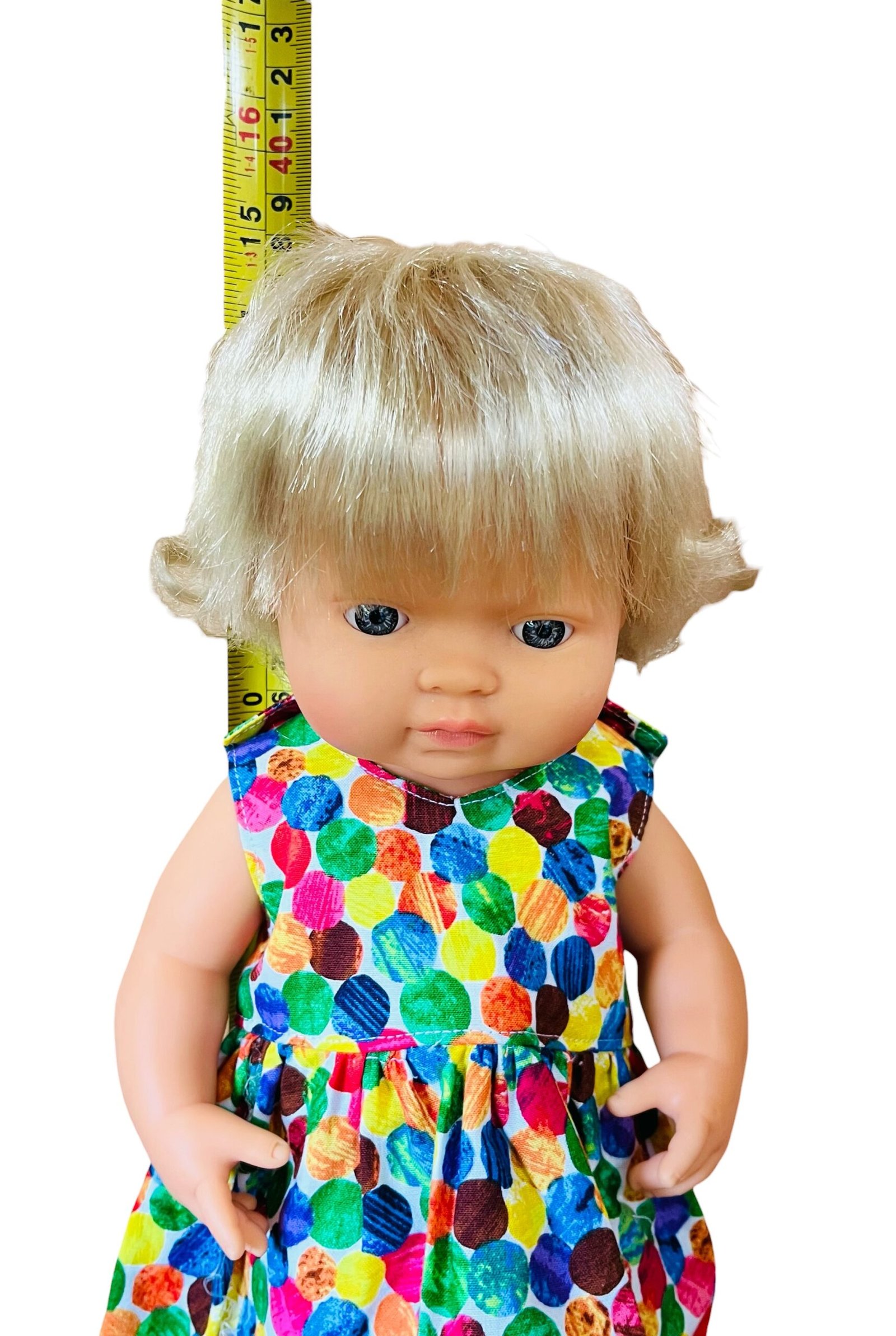Rainbow Dots Doll Dress. Fits 38cm Miniland Doll - Image 3