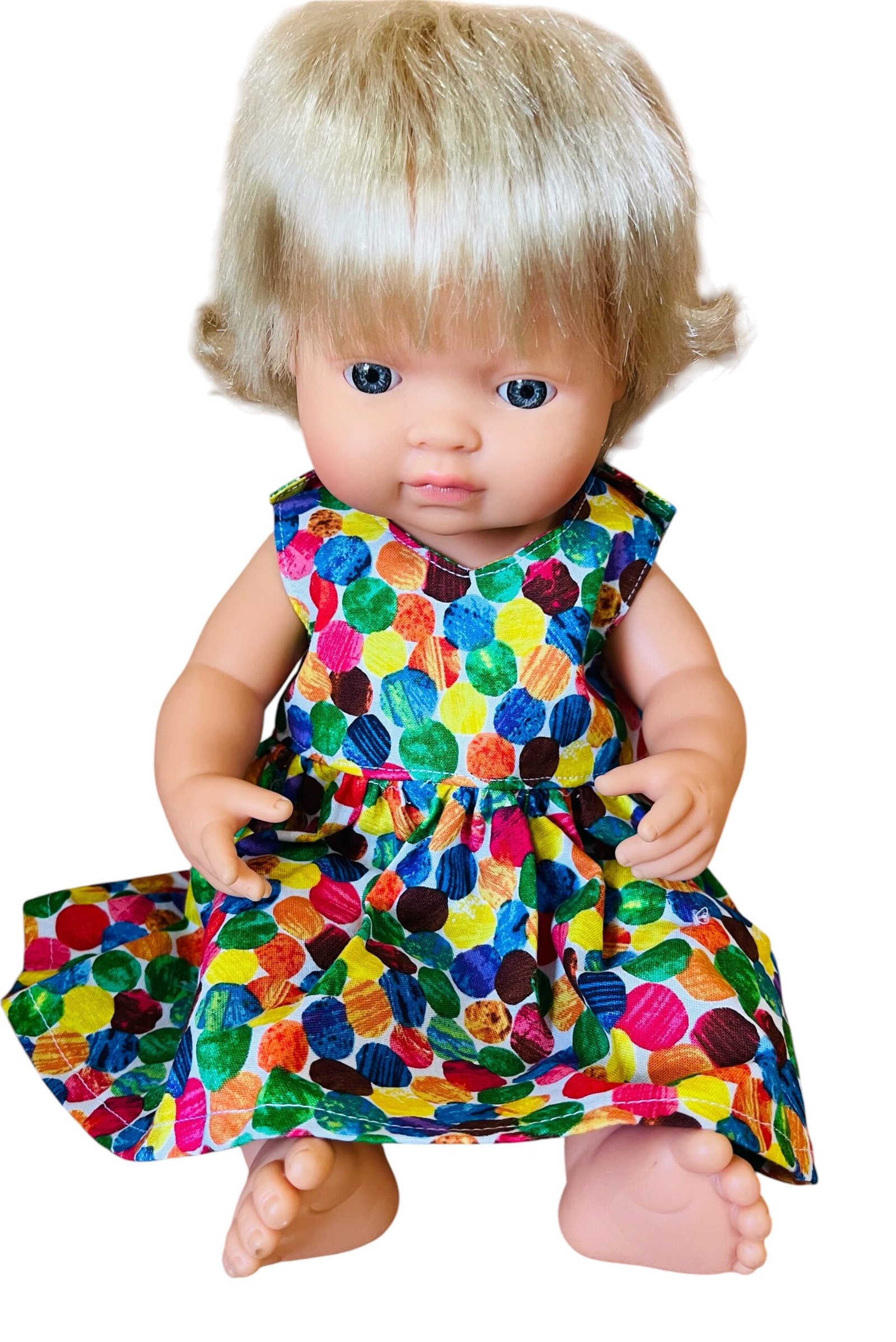 Rainbow Dots Doll Dress. Fits 38cm Miniland Doll - Image 4