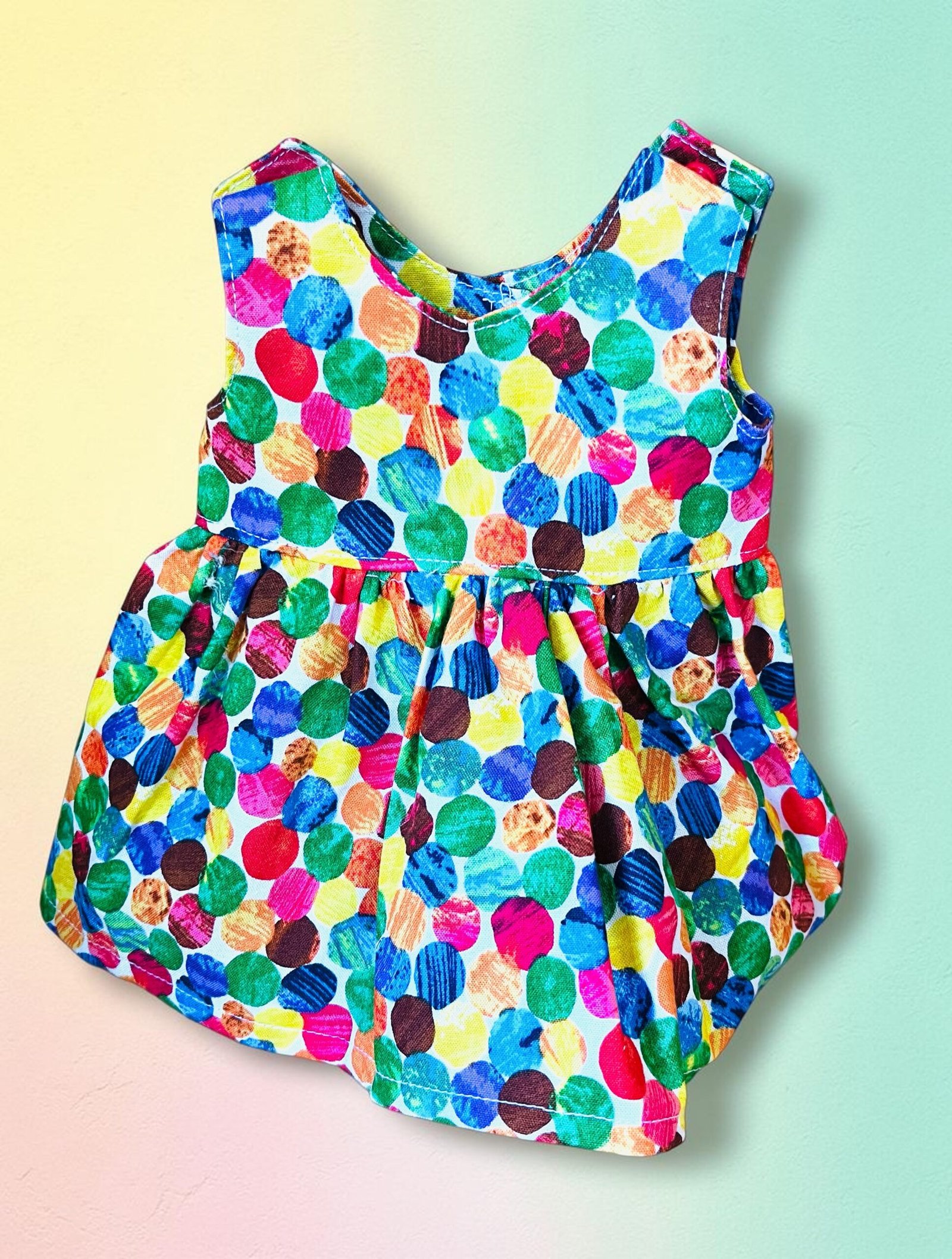 Rainbow Dots Doll Dress. Fits 38cm Miniland Doll - Image 5