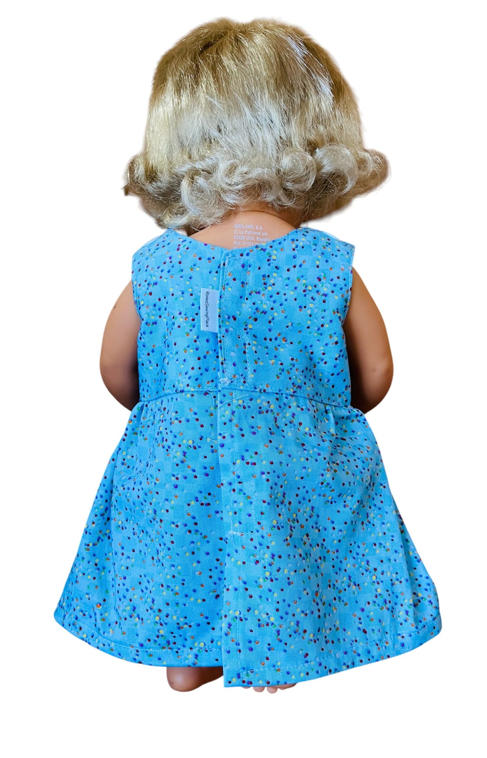 Confetti Blue Doll Dress. Fits 38cm Miniland Doll. - Image 2