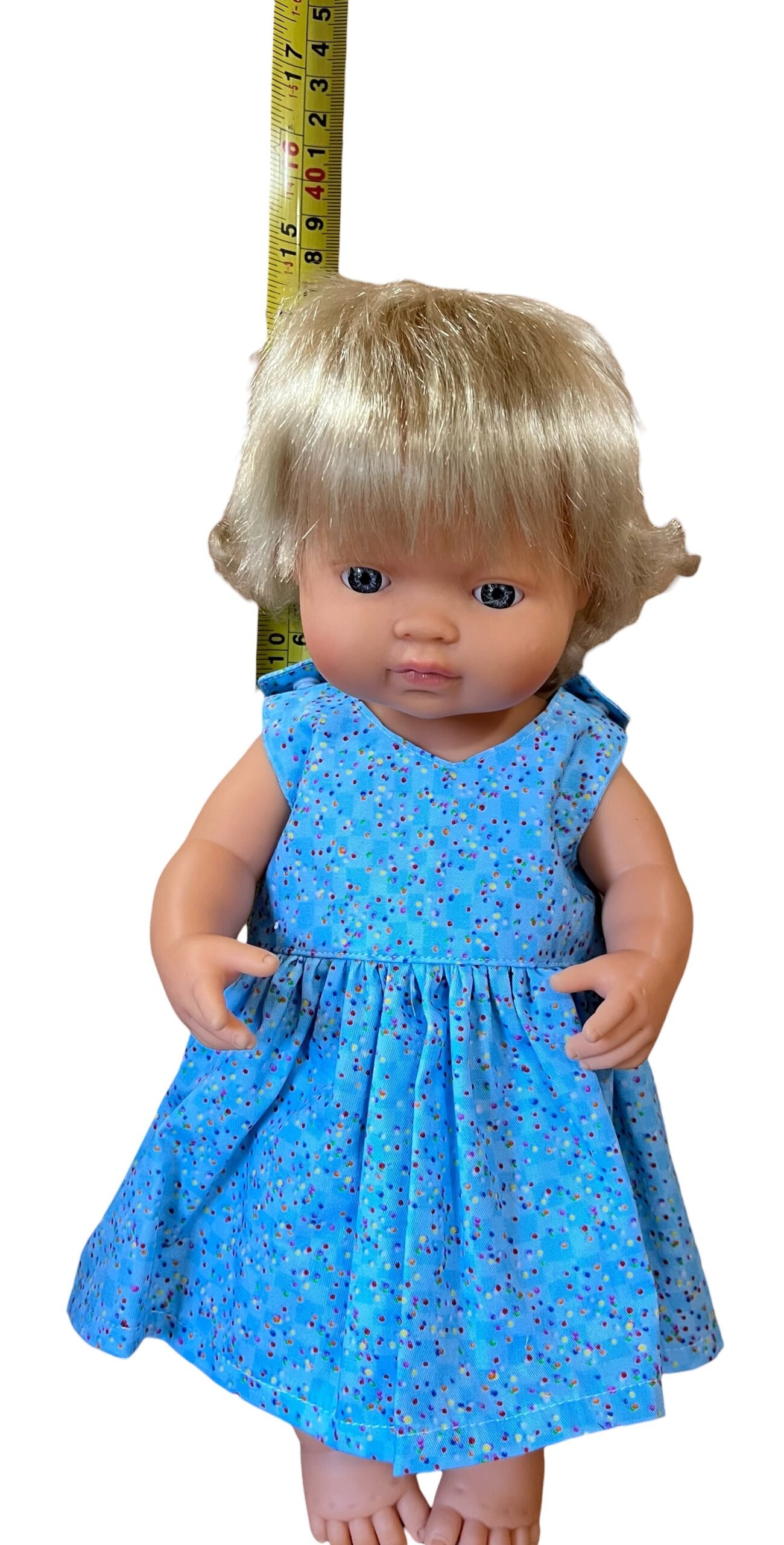 Confetti Blue Doll Dress. Fits 38cm Miniland Doll. - Image 3