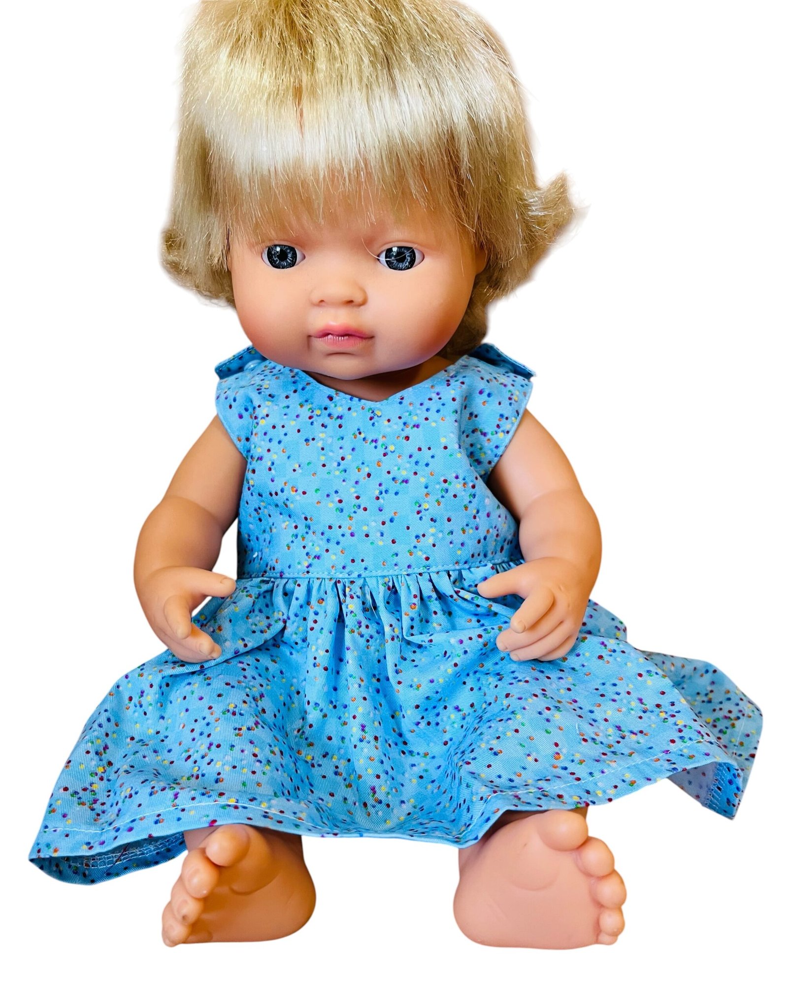 Confetti Blue Doll Dress. Fits 38cm Miniland Doll. - Image 4