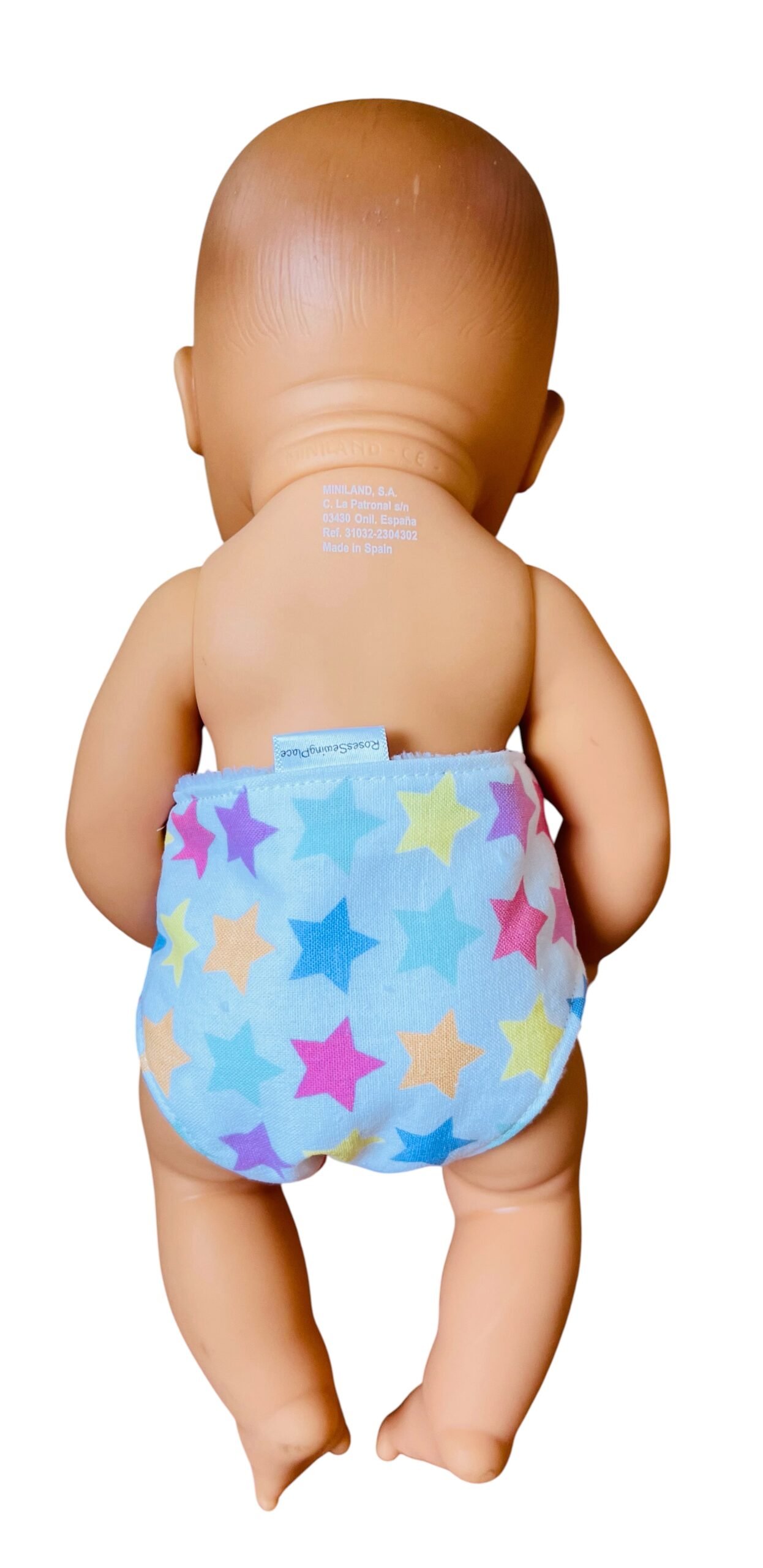 Pastel Rainbow Stars Doll Nappy. Fits 32cm Miniland Doll. - Image 2