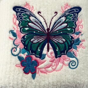 Emerald Butterfly Embroidered Hand Towel