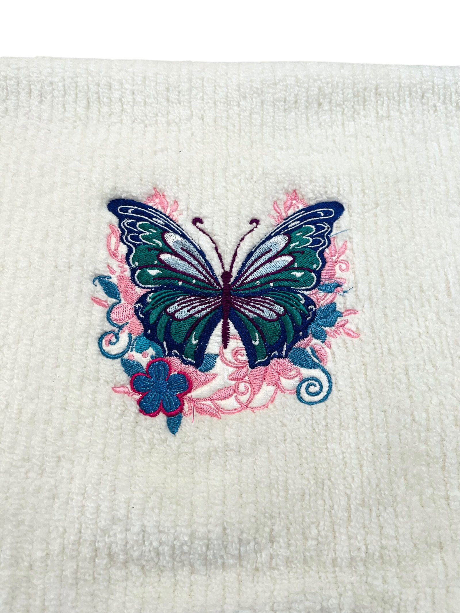 Emerald Butterfly Embroidered Hand Towel - Image 2