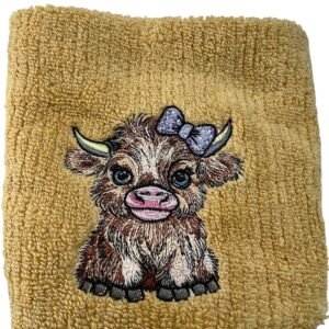 Cute Highland Cow Embroidered Hand Towel