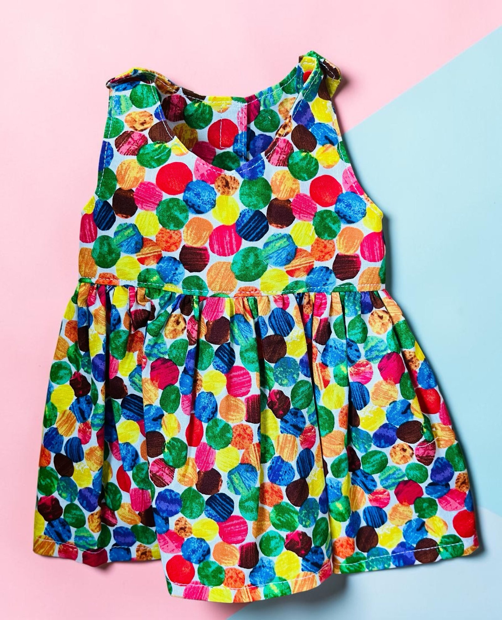 Rainbow Dots Doll Dress. Fits 43cm Baby Born Doll - Image 2
