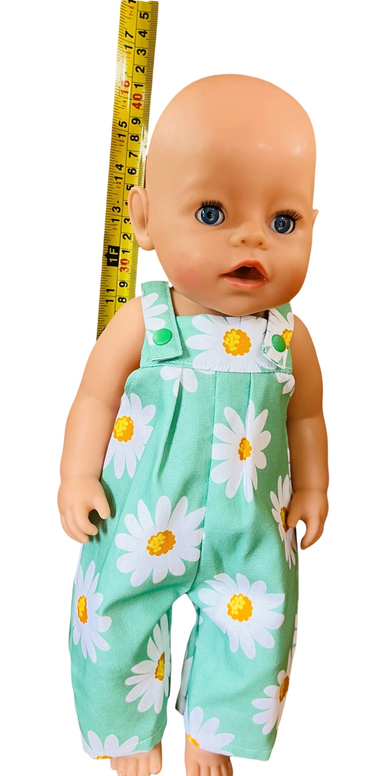 White Daisy on Green Overalls. Fits 43cm Baby Born doll - Image 4