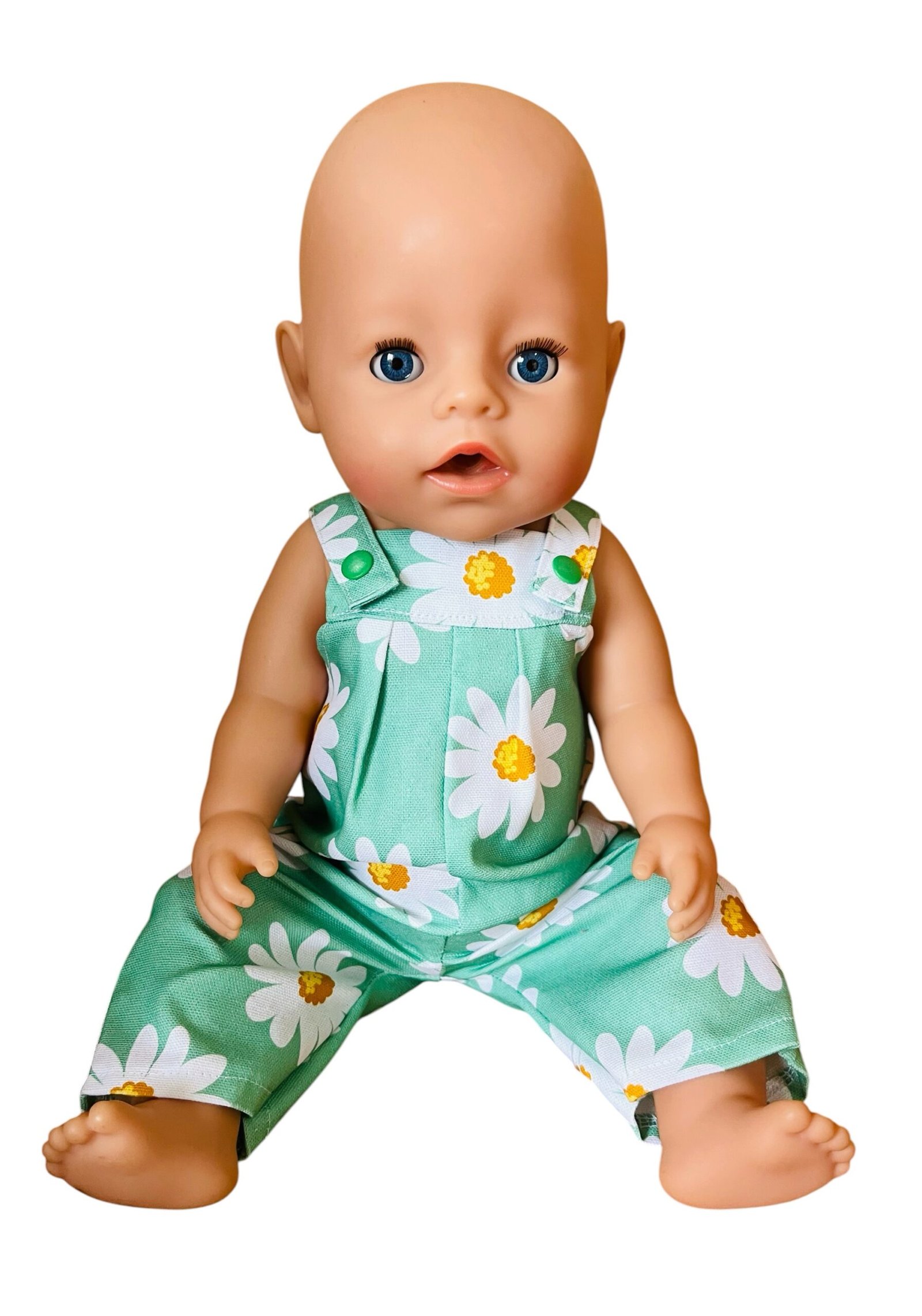 White Daisy on Green Overalls. Fits 43cm Baby Born doll - Image 5